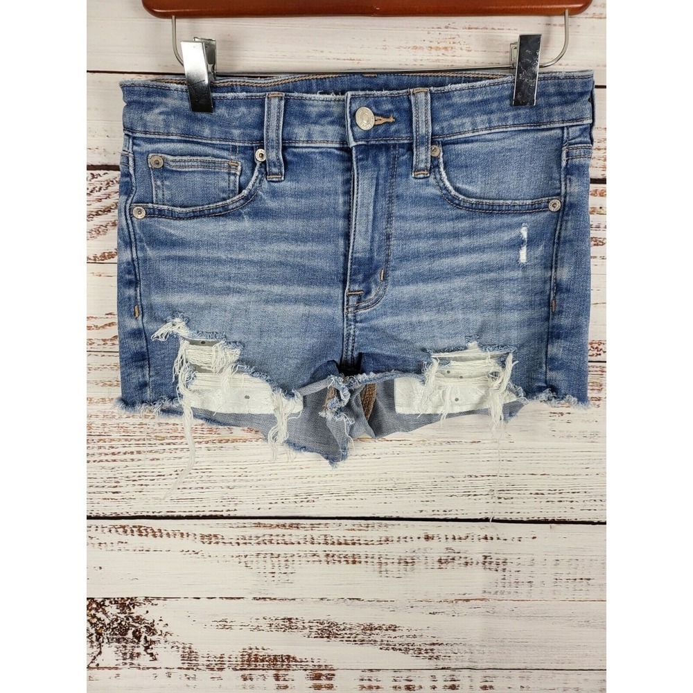 American Eagle Next Level Stretch High Rise Shortie Shorts 2 Womens‎ Distressed